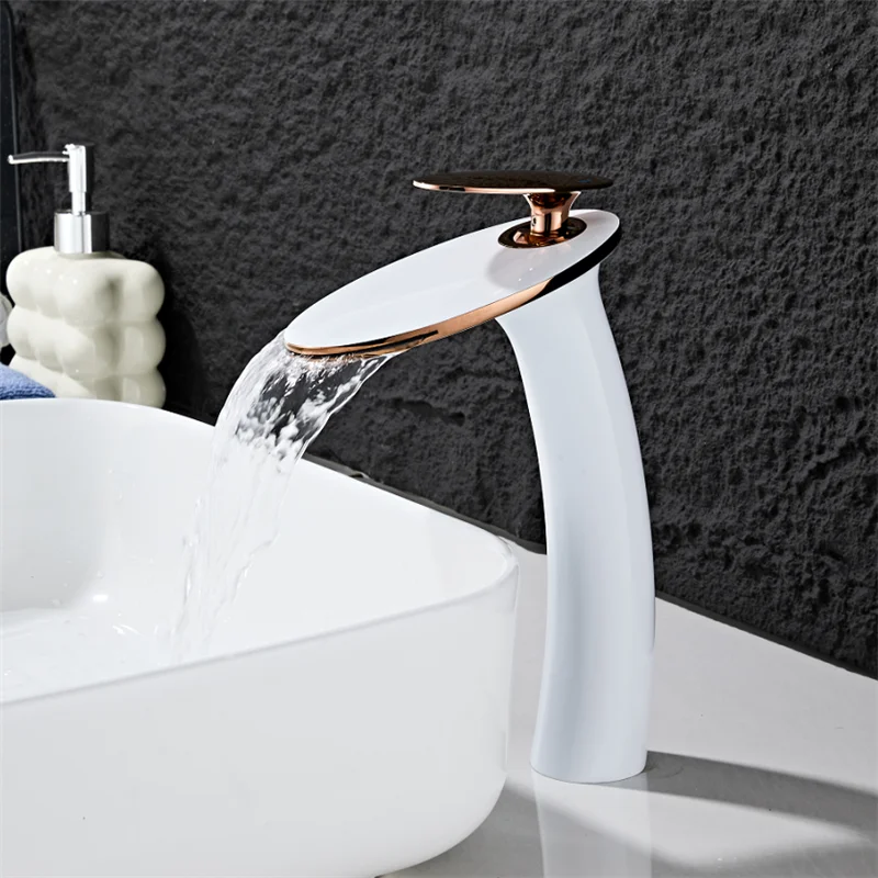 

Rose Gold Bathroom Faucet Brass Basin Faucet Sink Faucet Cold & Hot Waterfall Faucet Sink Tap Deck Mounted Lavotory Faucet Tap