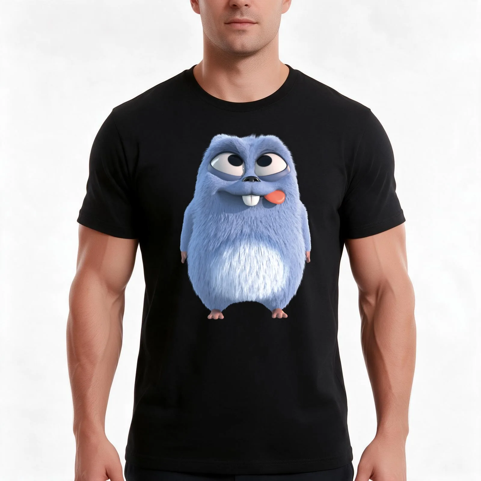 Happy funny lemming T-Shirt, Summer Casual Cotton Tee, Oversized Streetwear Tops, Vintage Graphic Print, Loose Fit Short Sleeve
