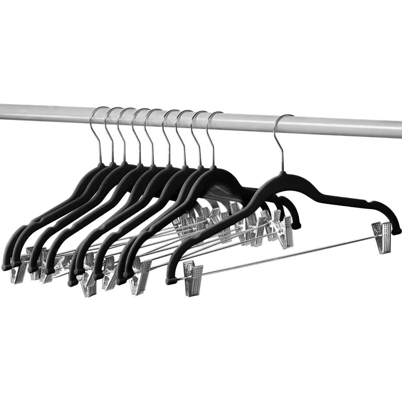 10 Pack Clothes Hangers with Clips Black Velvet Hangers Use for Skirt and Clothes Hanger Pants Hanger Ultra Thin No Slip-A09G