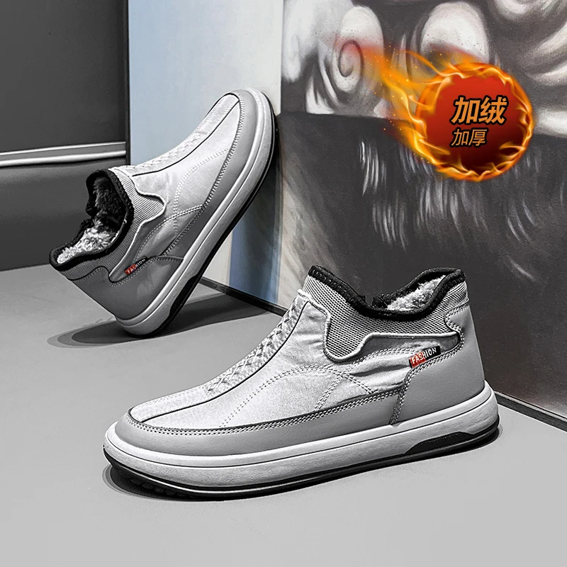 

Теплая мужская хлопковая зимняя обувь, утолщенные уличные прогулочные ботинки, водонепроницаемые и плюшевые, водонепроницаемые, большие размеры 38-45