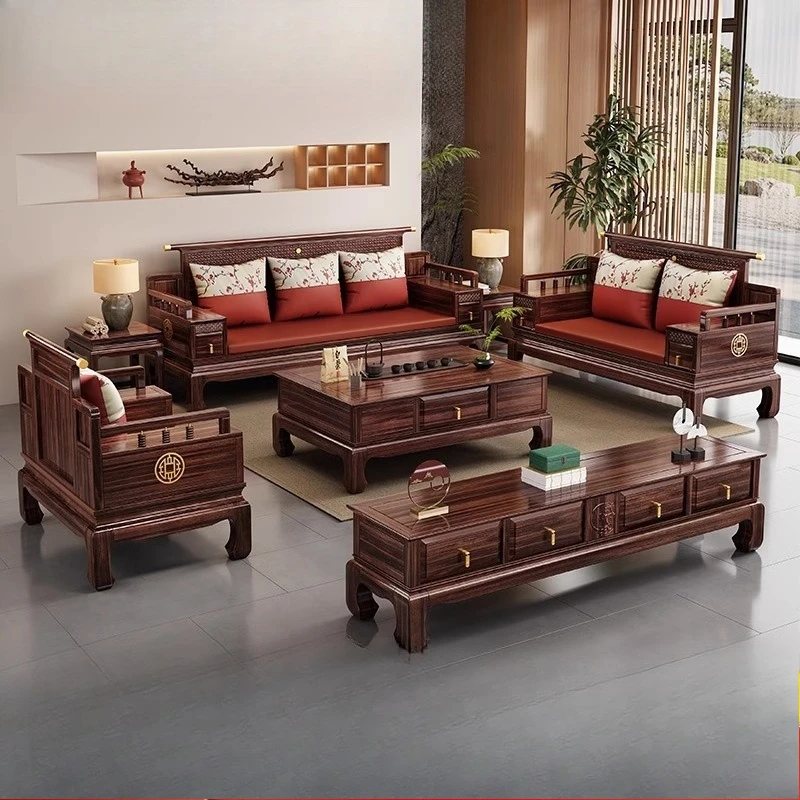 New Chinese Ebony Solid Wood Sofa Living Room Modern Household Sofa Winter and Summer Dual-purpose Apartment Sofa Wholesale