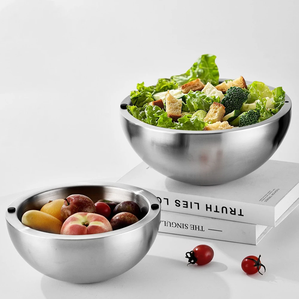 304 Thickened Salad Mixing Bowls Stainless Steel Double Wall Insulated Hot/Cold Serving Bowl Kitchen Cooking Food Containers view 2