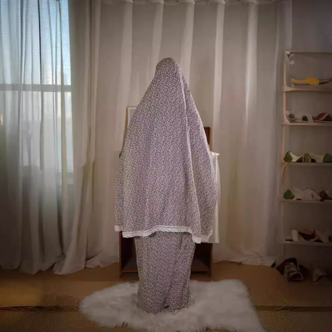 Robe de mode musulmane vêtements musulmans robe de prière islamique Ramanda impression femmes deux pièces prière Abaya dubaï femmes robes