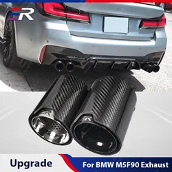 4PCS ER Carbon Fiber Exhaut tip silver black Glossy Carbon Fiber muffler Exhaust tips Modify  for BMW M5 F90