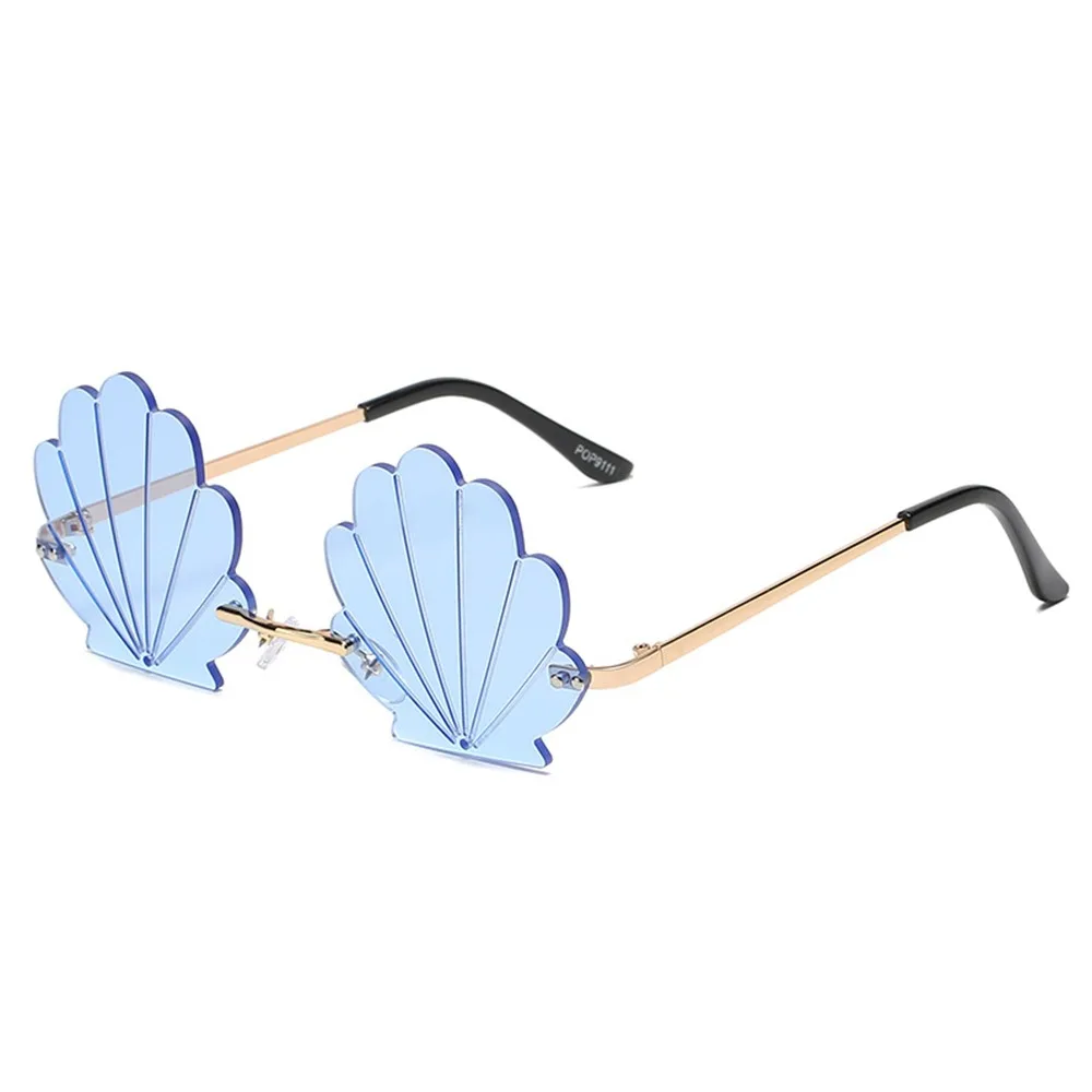 Cute Shell Shape Rimless Sunglasses Flower Shape Unique Metal Sun Glasses Fashion Funny Shades for Photo Props, Party