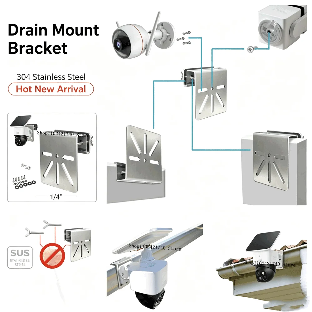 Heavy-Duty Metal Outdoor Wall-mounted Install Bracket,Stainless Steel Support Mounting Kits,Solar Camera Roof Sink Mount Holder view 3
