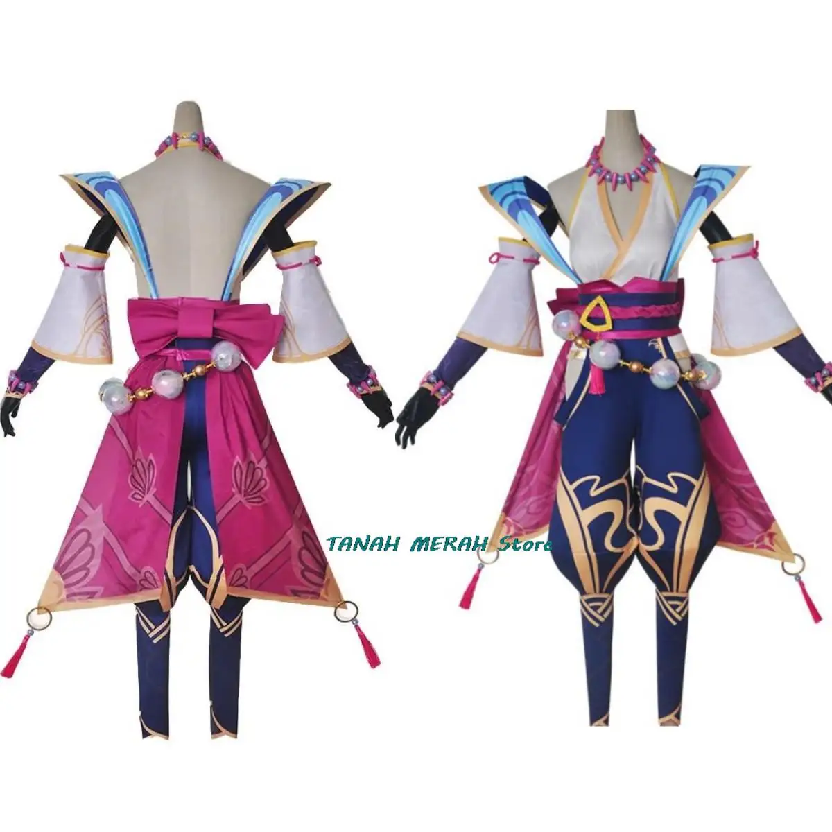 

Anime Game LOL Syndra Cosplay Costume Spirit Blossom Wig Printing Hanfu Kendo Pants Accessories Woman Sexy Carnival Suit