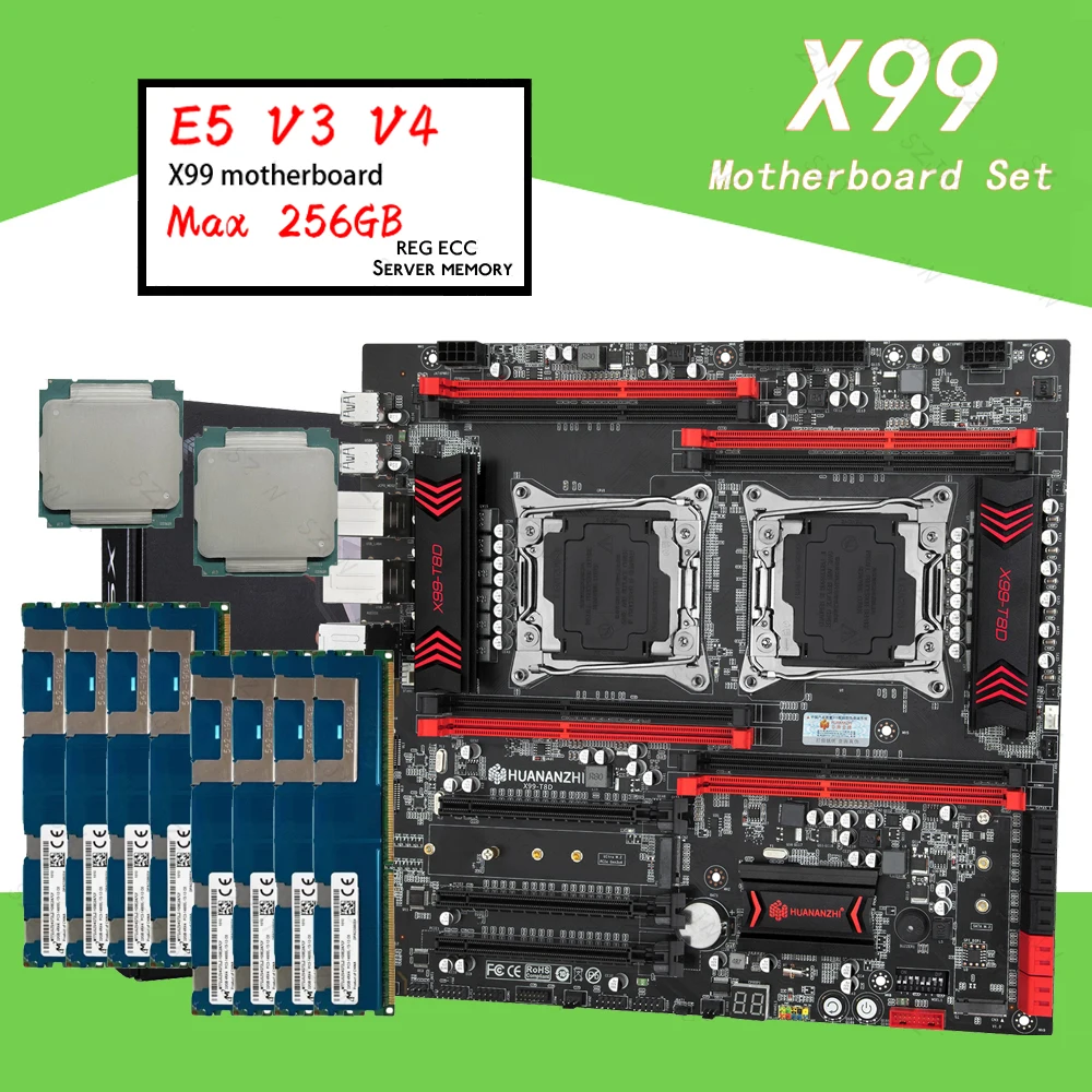 مجموعة اللوحة الأم X99 T8D المزدوجة لوحدة المعالجة المركزية مع E5 V3 V4 DDR3 Max 256GB 1866MHz تدعم M.2 NVME NGFF USB3.0 Server X99 مجموعة اللوحة الرئيسية
