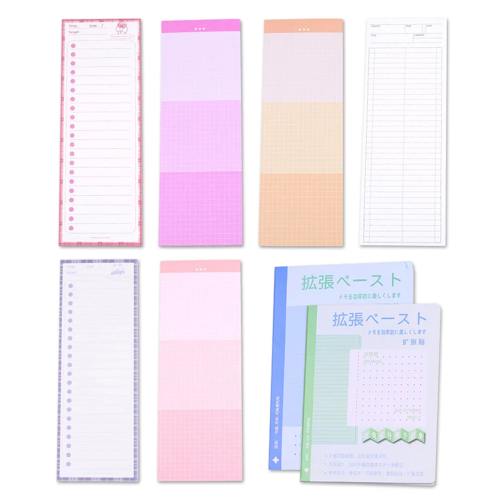 Cute Kawaii Long Memo Pads Lined Plaid Dotty Note Tip Notepad Check List Shopping To Do Planner Agenda Diary Notebook Stationery