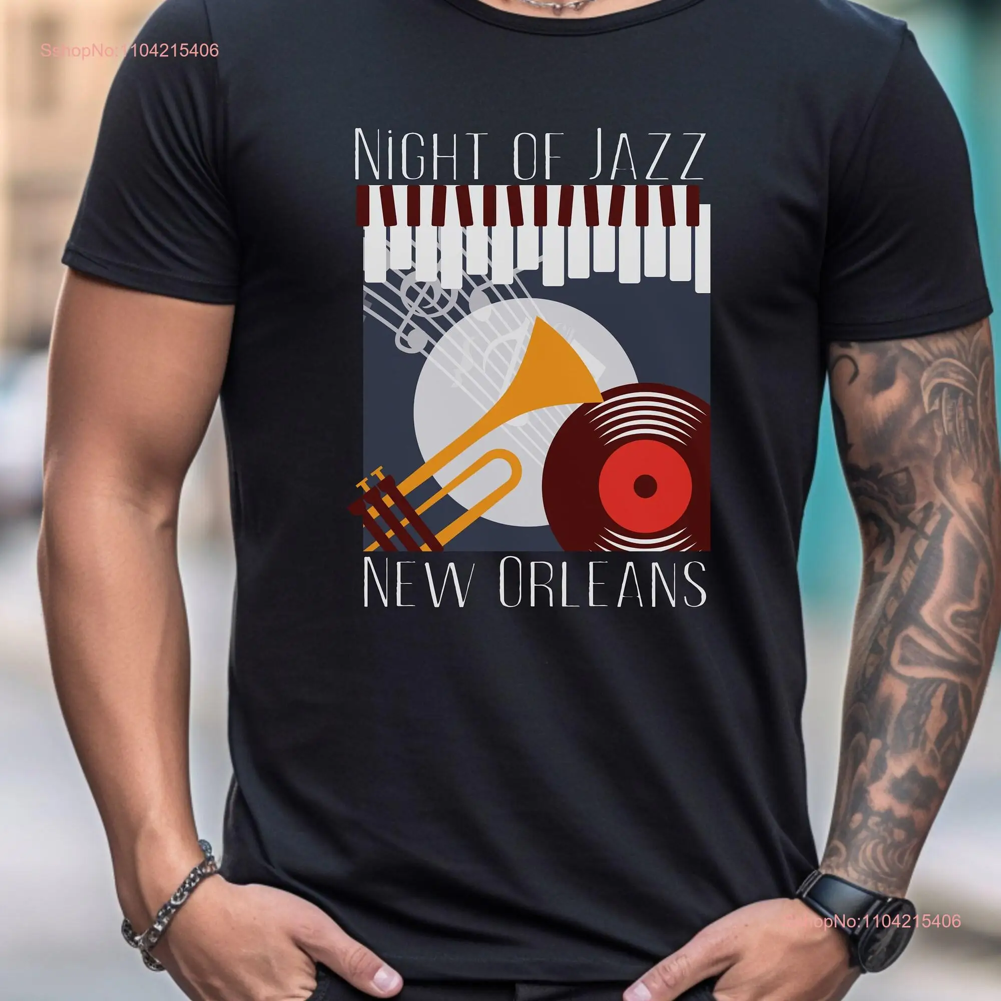 Night of Jazz New Orleans Retro Style T Shirt Vintage Look Trendy for Fan Musician long or short sleeves