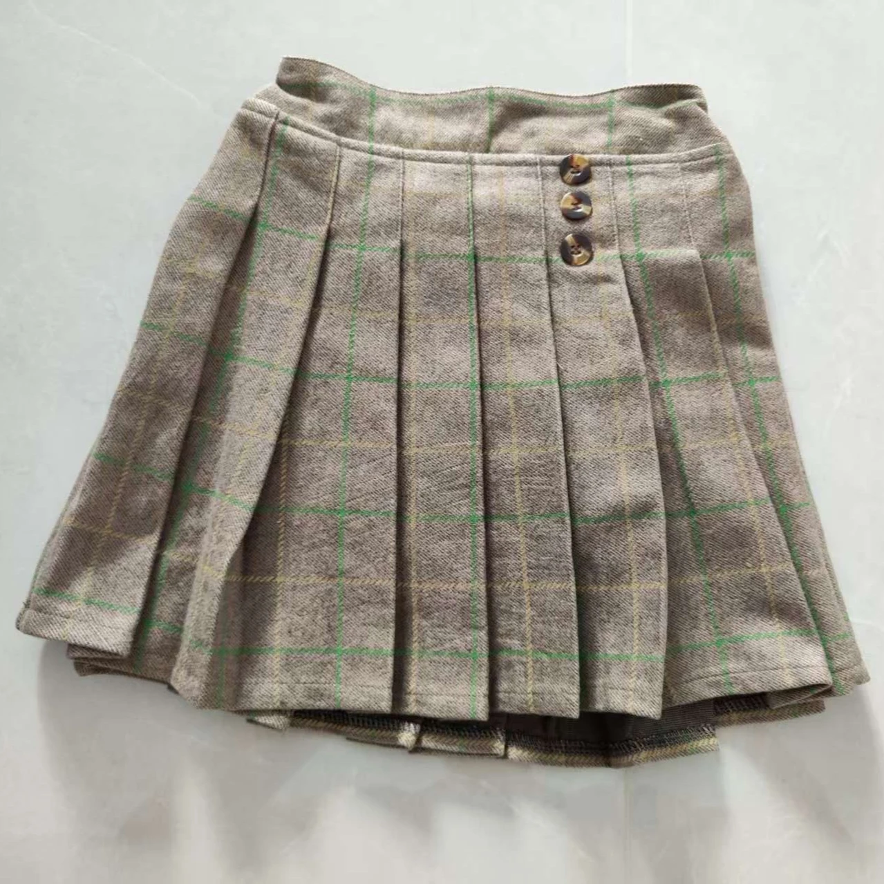 Kids Girls Pleated Skirts Woolen Plaid Skirts 2024 New Arrival Children Princess Coffee Black Skirts School Wear Clothes 3-16Y