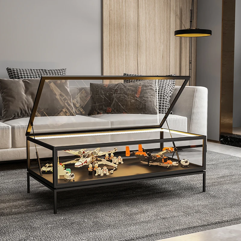 

Simple Nordic coffee table living room household iron tempered glass transparent small apartment Lego