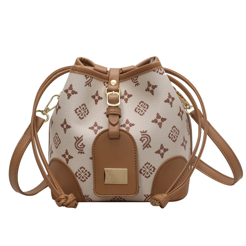 

Retro Design Bag Women's 2025 New Fashion Old Flower Crossbody Bucket Bag Textured Strap Shoulder Bag designer bags