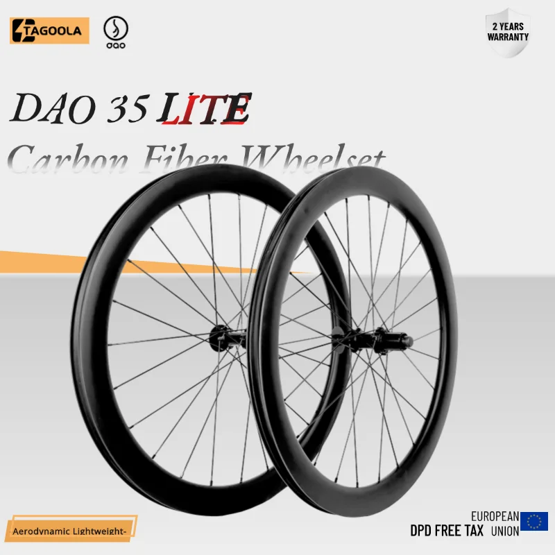 TAGOOLA DAO35 LITE 700c Road Bike Carbon Wheels Center Lock Clincher Tubeless Bicycle Wheelset Rim 30mm Wide Light 1423 Spoke