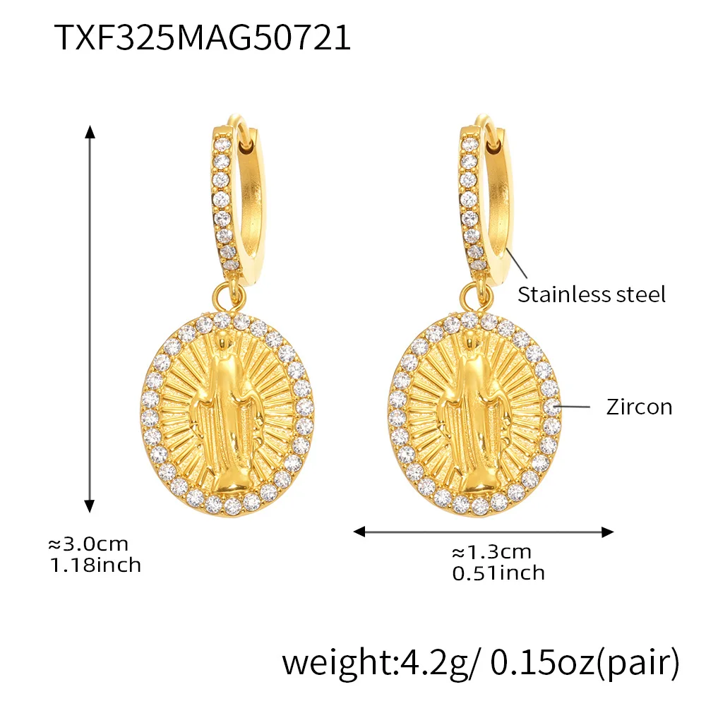 Art Lovers 18k Gold-Plated Jewelry set Sparkling Zircon Jesus Relief Oval Pendant Religious Art Jewelry for Church & Museum