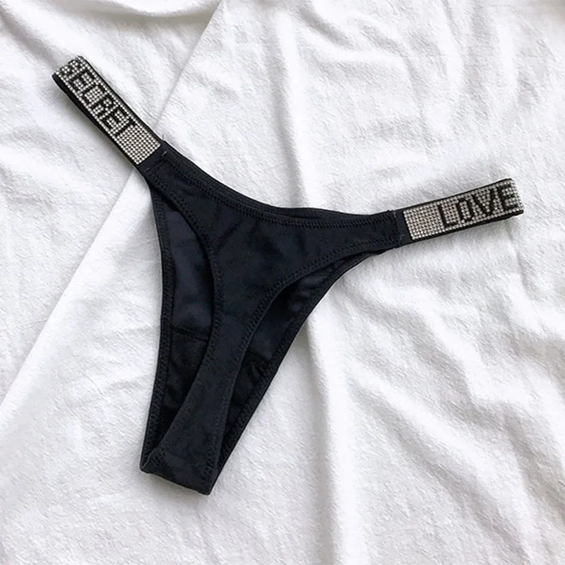 LOVE Logo Letter Women Shiny Rhinestone Thong Low Waist Panties Sexy Underwear Ladies Briefs Seamless Underware Lingerie Panty