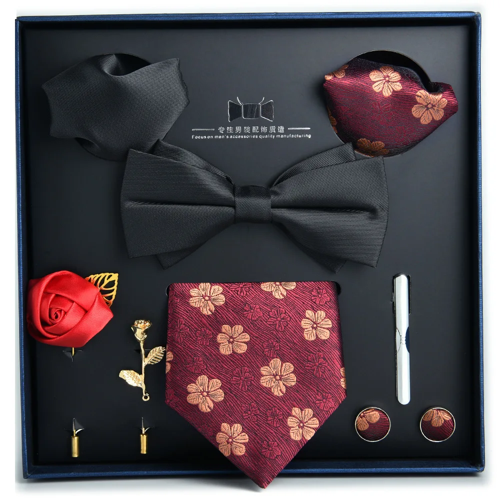 8-Piece Men's Tie, Bow Tie, Cufflinks & Tie Clip Gift Box Set for Parties and Business Occasions