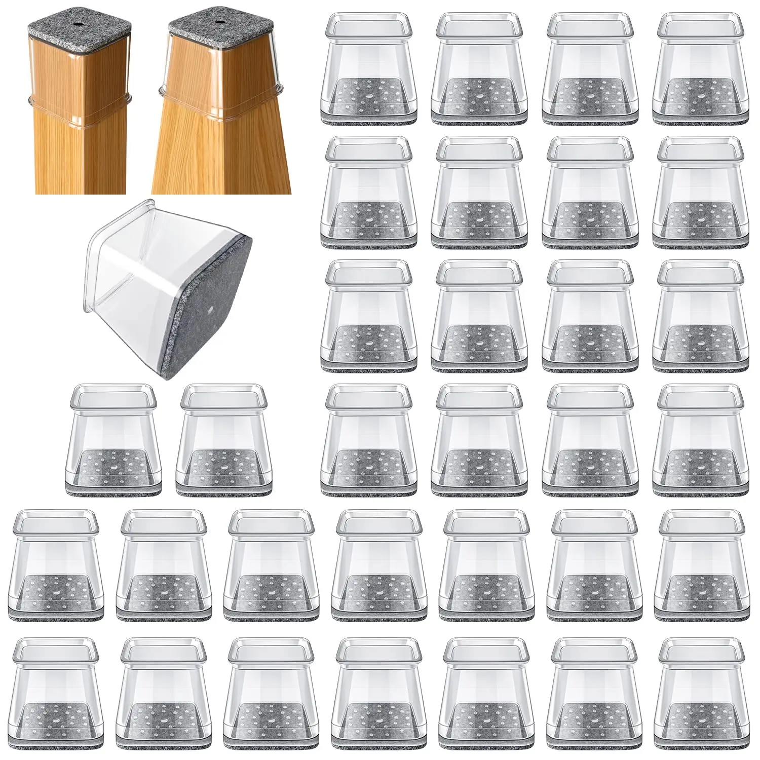 32-Piece Square Chair Leg Protectors for Hardwood Floors Felt Furniture Floor Glides with Silicone Caps for Quiet Walking
