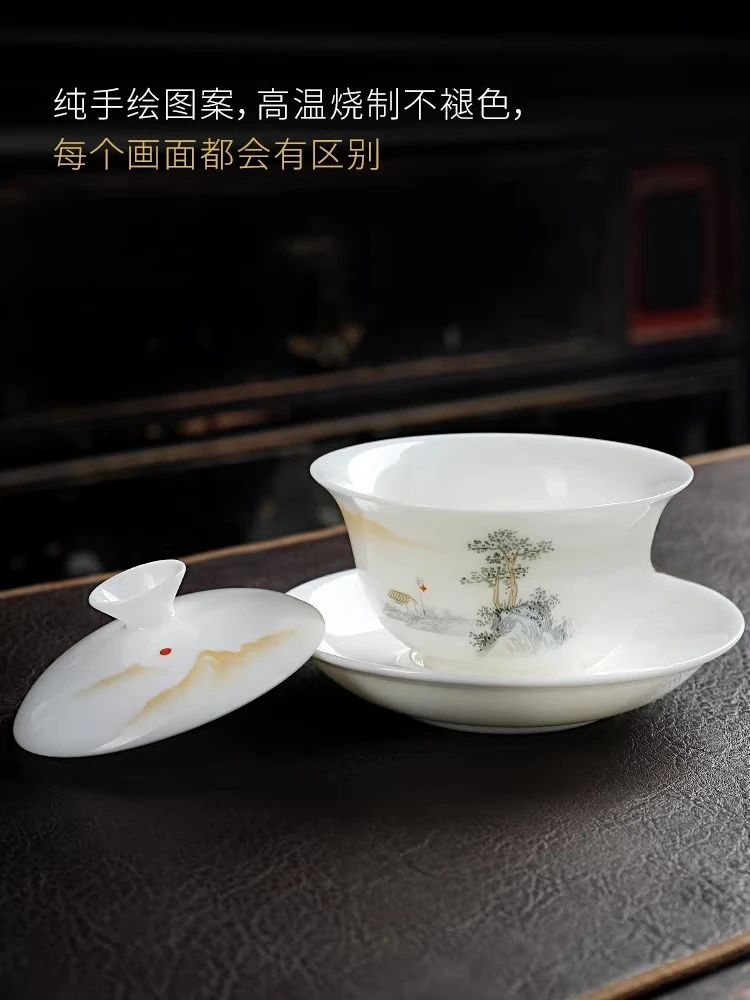 High-grade suet jade porcelain Sancai tea bowl