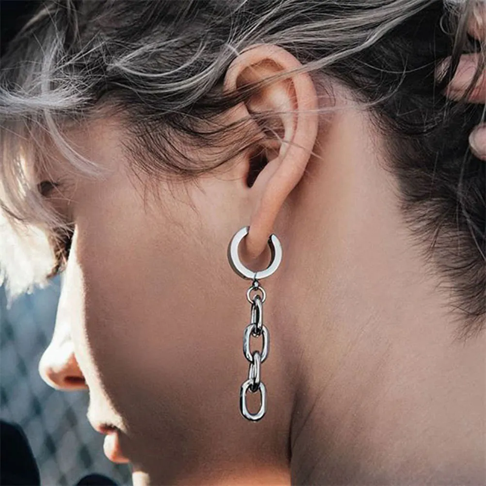 Titanium Steel Chain Ear Clip Earrings No Piercing Needed Stylish Unisex Jewelry for Prom Party Wedding Church Dance Summer