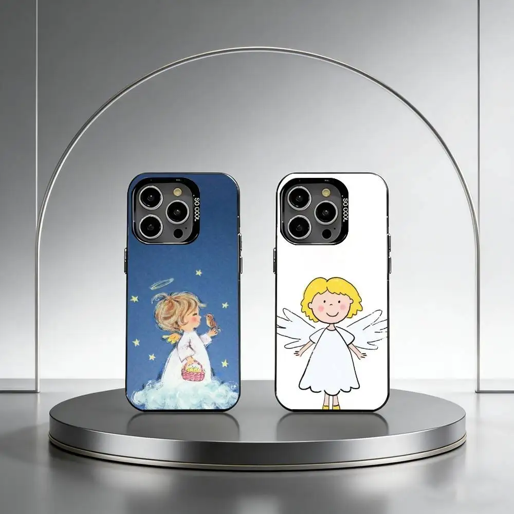 

Healing Little Angel Phone Case For iPhone 17,16,15,14,13,12,11 Plus,Pro Max,XS,Colored Silver Plated Inside Cover