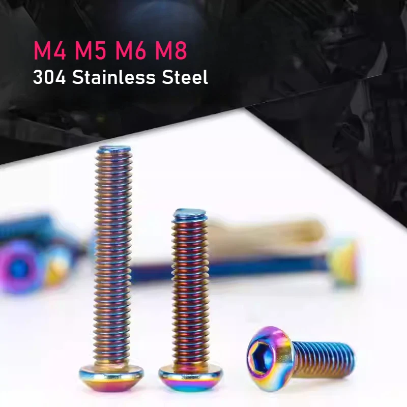 

M4 M5 M6 M8 Colorful 304 Stainless Steel Round Button Head Hex Socket Screw for Motorcycle Allen Socket Bolts