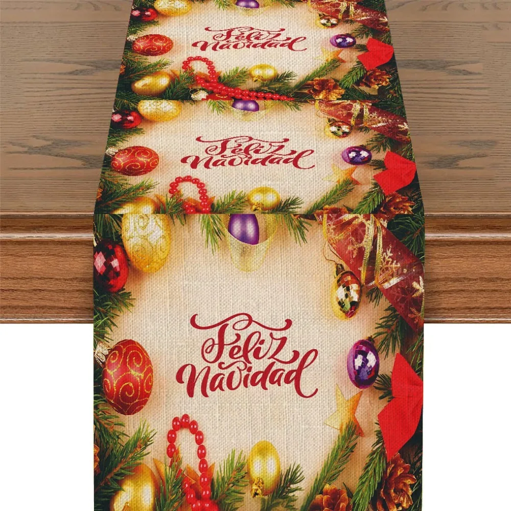 موضة جديدة 2025 عيد الميلاد الجدول العلم الطباعة الرقمية سانتا كلوز الإبداعية الكرتون الكتان مكتب طاولة شاي العلم #6