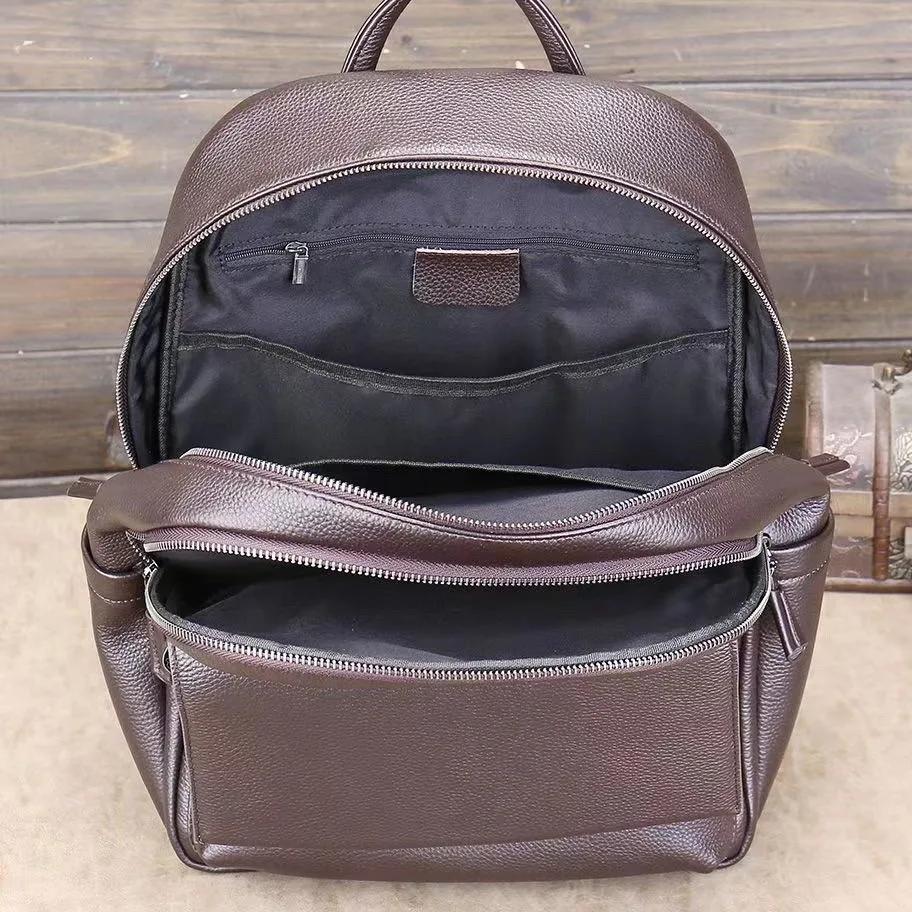 2026 New Business Men Backpack First Layer Cowhide Men's Bag Genuine Leather Schoolbag Large 15.6 Inch Laptop Travel Backpack