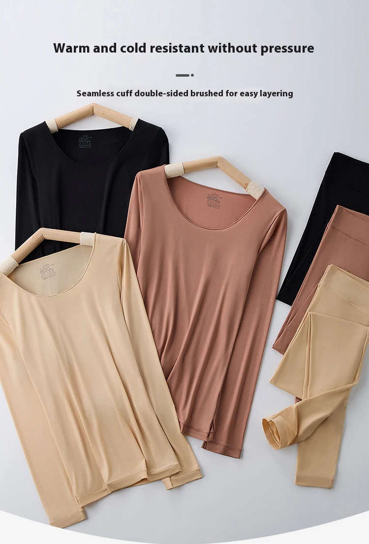 Sous-vêtements thermiques pour femmes, T-shirt à manches longues, haut thermique fin, L-XL