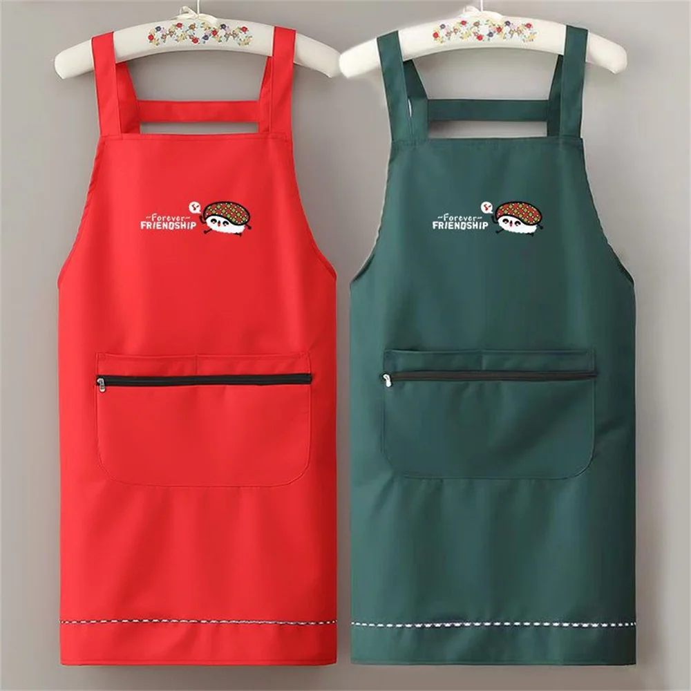 Waterproof Oilproof Apron Home Kitchen Apron with Zipper Large Pocket Fashion Abrasion Resistant Workwear for Women and Men