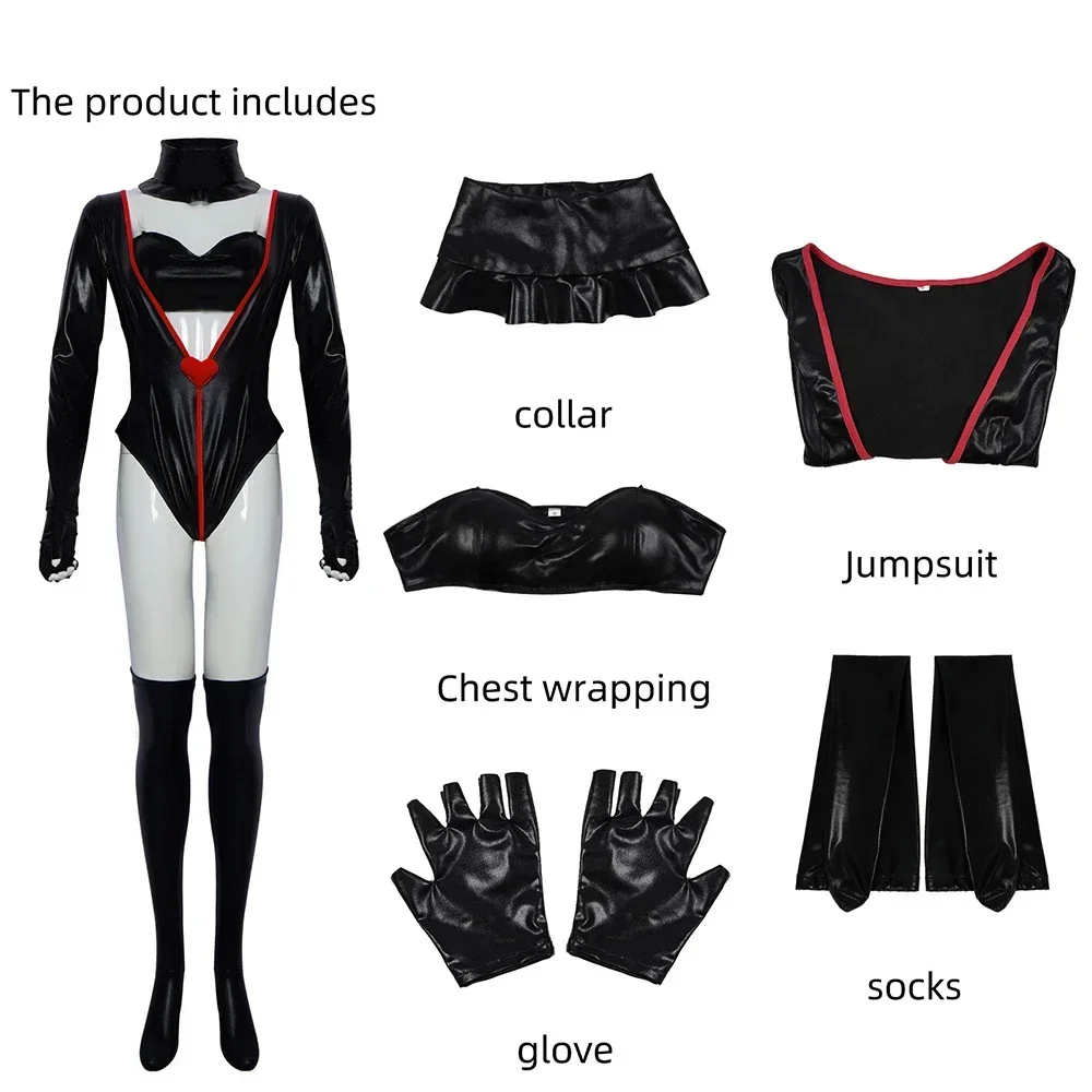 

New 2025 Anime Angel Dust Cosplay Bodysuit Women PU Leather Costume Black Sexy Uniform Jumpsuit Halloween Clothes Outfit