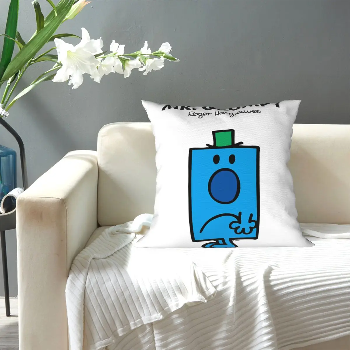 Mr. Grumpy Square Pillowcase Pillow Cover Cushion Decor Comfort Throw Pillow for Home Living Room