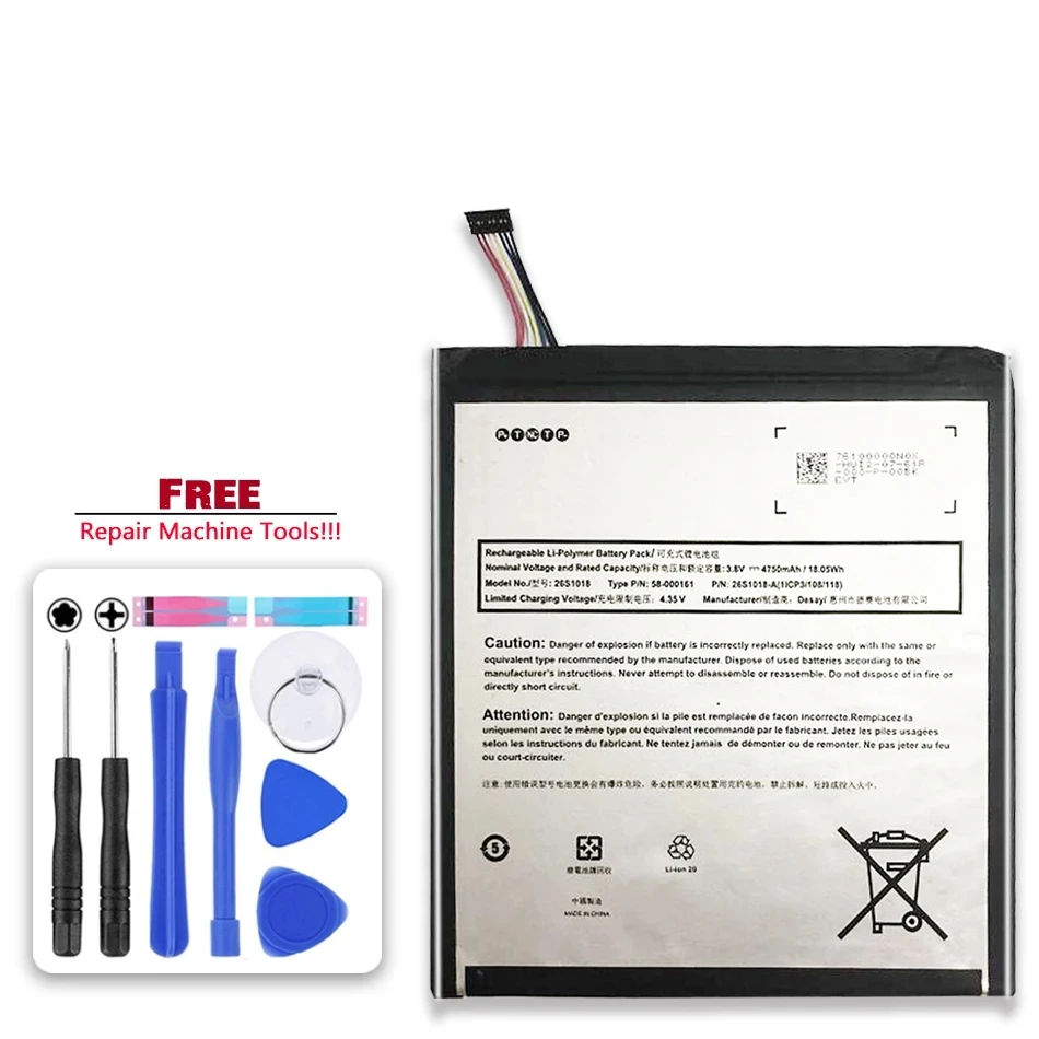 

Battery 26S1018 4750mAh For Amazon Kindle Fire HD 8" 6TH GEN PR53DC MC-28A8B8