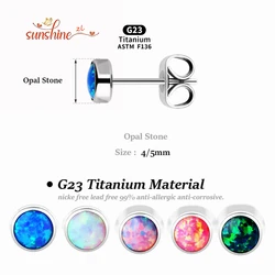 A Pair G23 Titanium Anti-allergic Earrings 4MM 5MM Opal Birthstone Ear studs Small Stud Earrings for Women