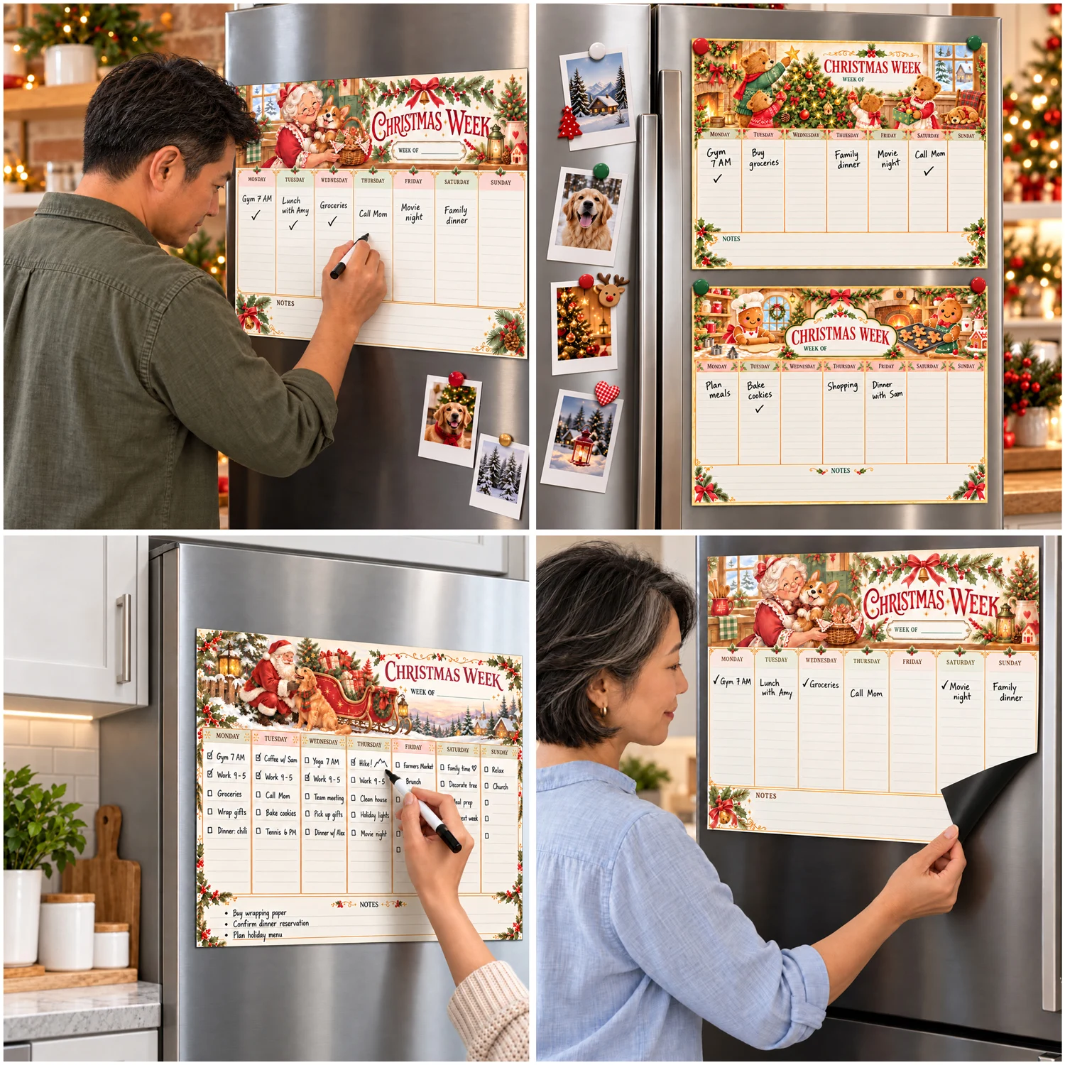 10 Styles Magnetic Weekly Calendar for Fridge Dry Erase Reusable Christmas Planner Memo Board Xmas Home Decor