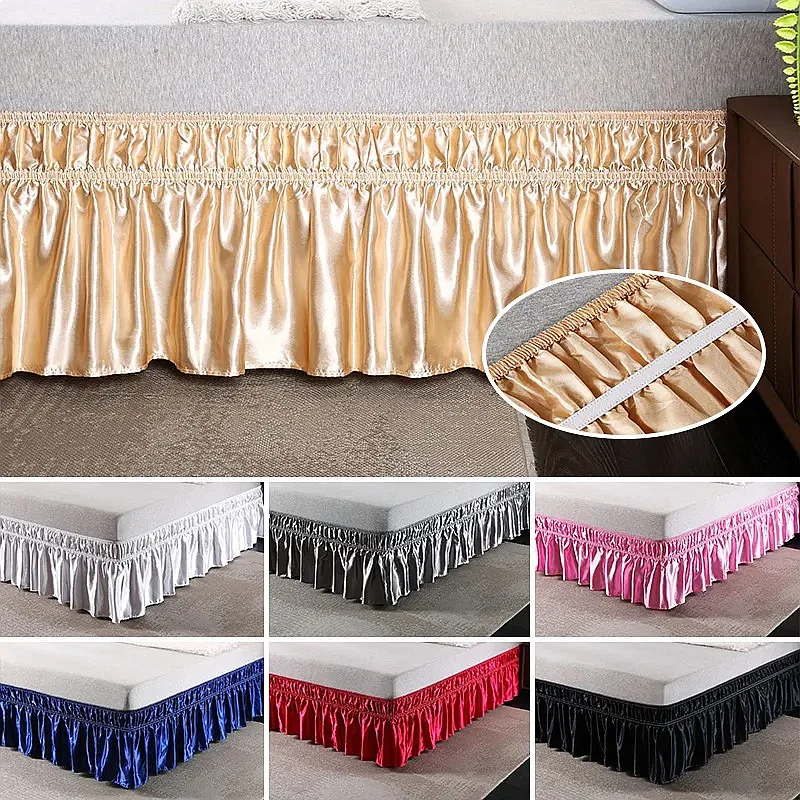 Adjustable Pleated Wrap Around Dust Ruffle Bed Skirt Satin Fabric Wrinkle Resistant Full Size Bed 14 Inch Drop