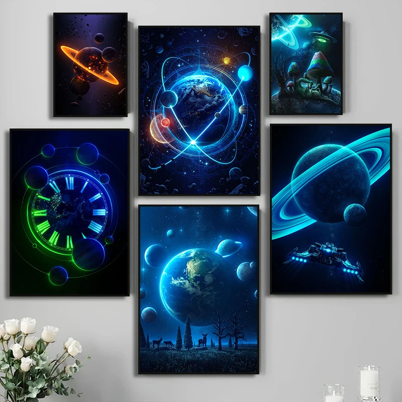 Colorful Space Planet Galaxy Starry Sky Posters and Prints Oblivion Moon Earth Canvas Painting Wall Picture Room Home Decoration