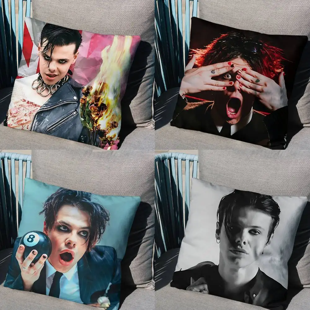 

Rock singer cool YUNGBLUD Pillow Case Anti-dustmite Pillowcase Invisible zipper silky short plush Sofa cushion cover