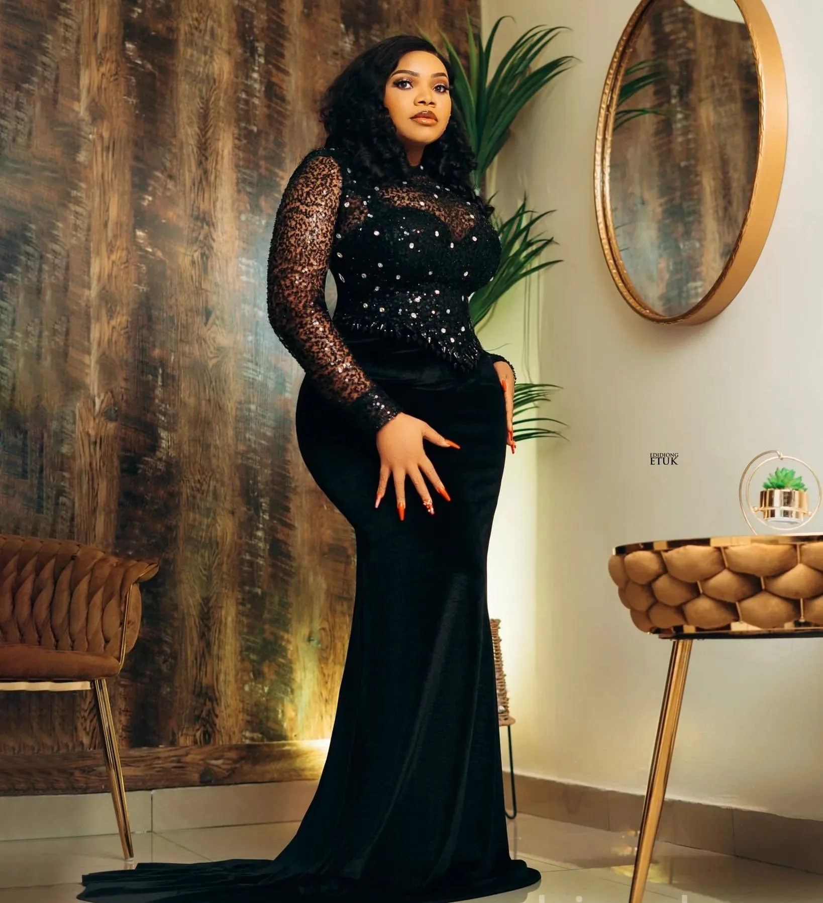 

Mermaid Black Plus Size Prom Dresses 2026 Crystals Sequined Full Sleeves Evening Formal Party Second Birthday Engagement Gowns