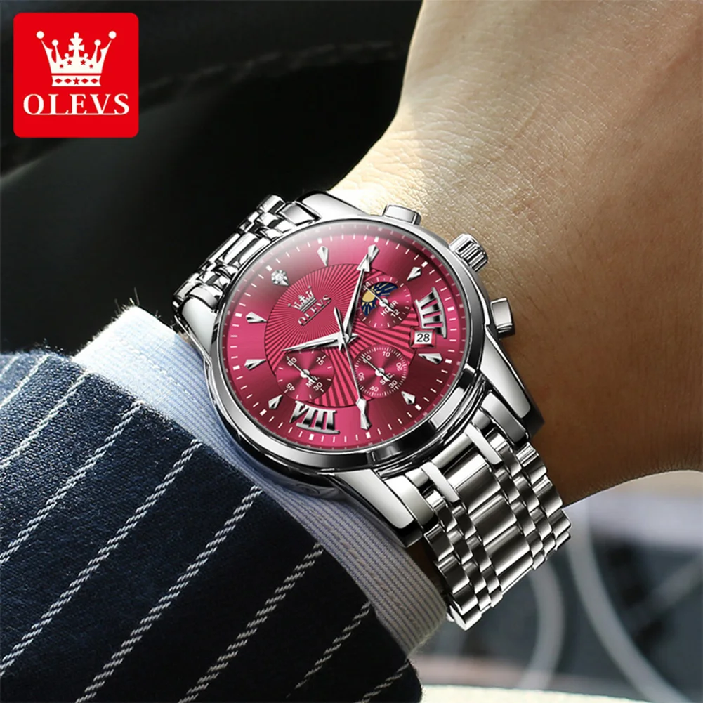 ساعة OLEVS 2892 للرجال ماركة فاخرة كوارتز ساعة كلاسيكية بتقويم مرحلة القمر كرونوغراف مقاومة للماء ساعة رجال الأعمال الأصلية #3