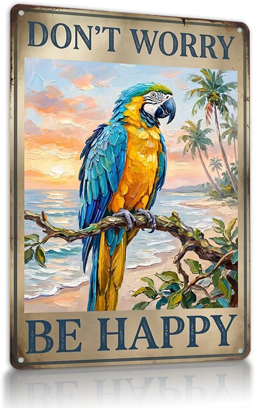 Parrot Sign Tropical Bird Wall Decor for Beach House | Bird Lovers • Beach House Living Room • Summer Theme • Tropical Island St