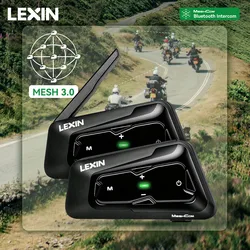 Nuovo 2023 Lexin MeshCom MESH e interfono Bluetooth per auricolare per casco da motociclista, interfono Mesh fino a 24 persone entro una portata di 2 km