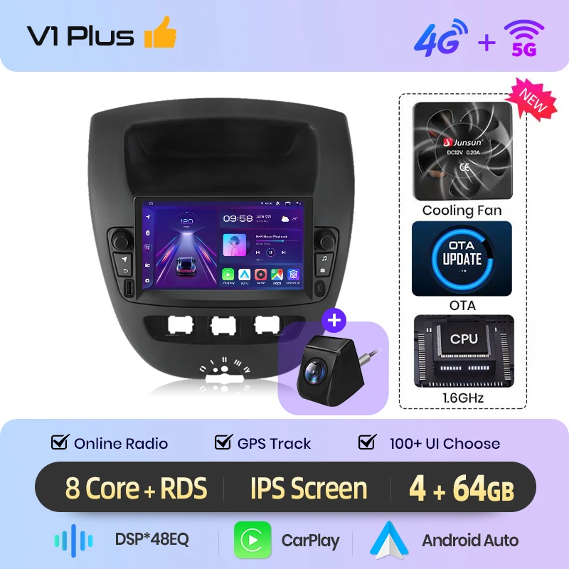 Junsun 7 "Draadloze CarPlay Android Auto Radio voor Peugeot 107 Toyota Aygo Citroen C1 2005-2014 GPS Stereo multimedia 4G