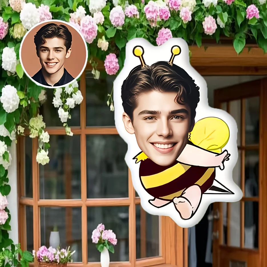 A Custom Bee-Shaped Pillow - Personalized Photo Insert Cushion, Featuring a Cute Bee Design, Washable - a Unique Gift for Easter
