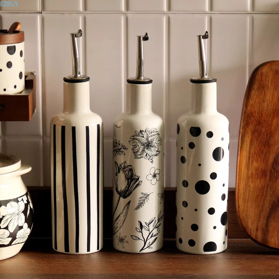 Ceramic Oil Dispenser Oil Automatic Open Close Bottle with No-Drip Spout for Cooking Oil Vinegar Storage Idear Gift
