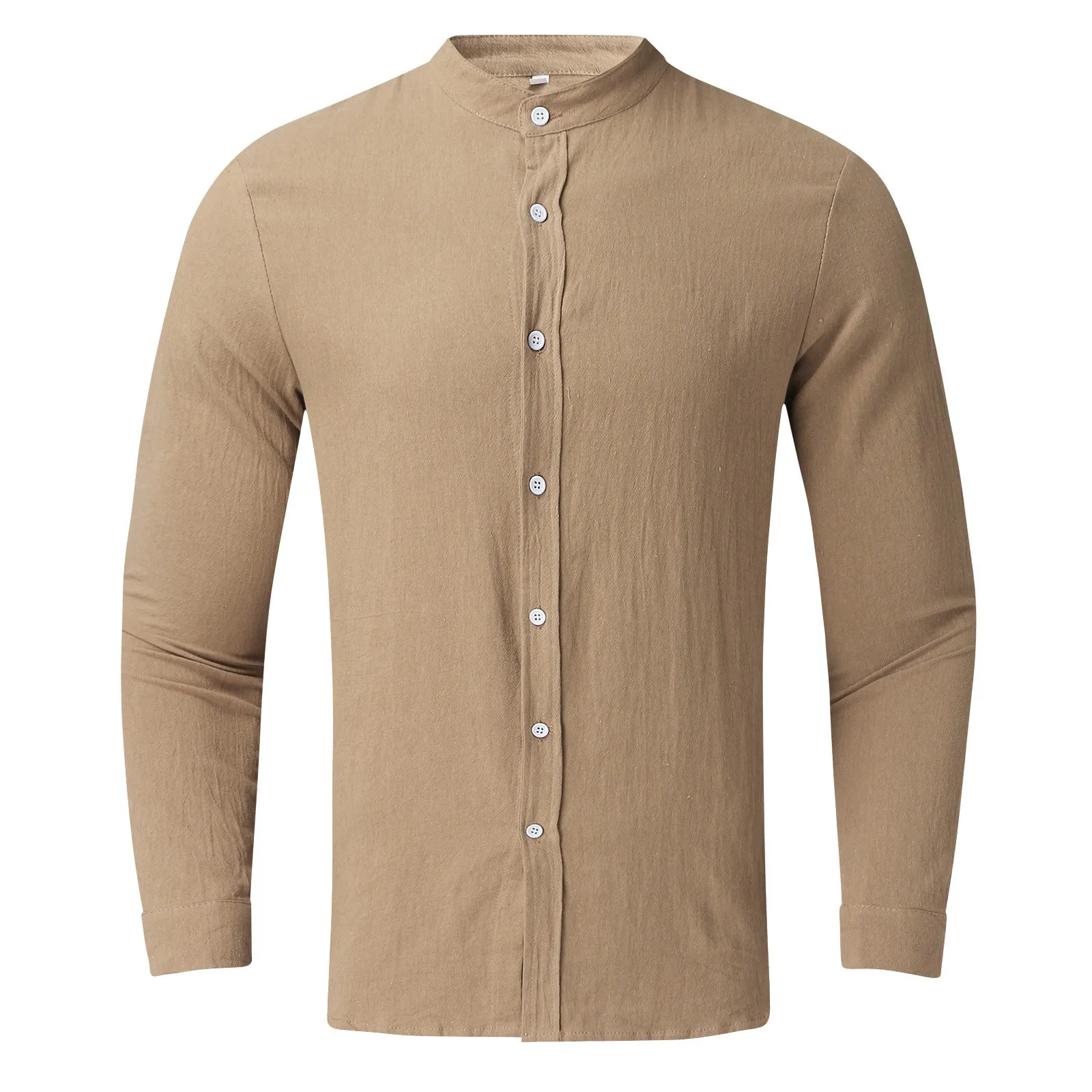 Chemise de plage en lin à manches longues pour hommes, col boutonné, vêtements de plage, monochromatique, vintage, décontracté, printemps, été