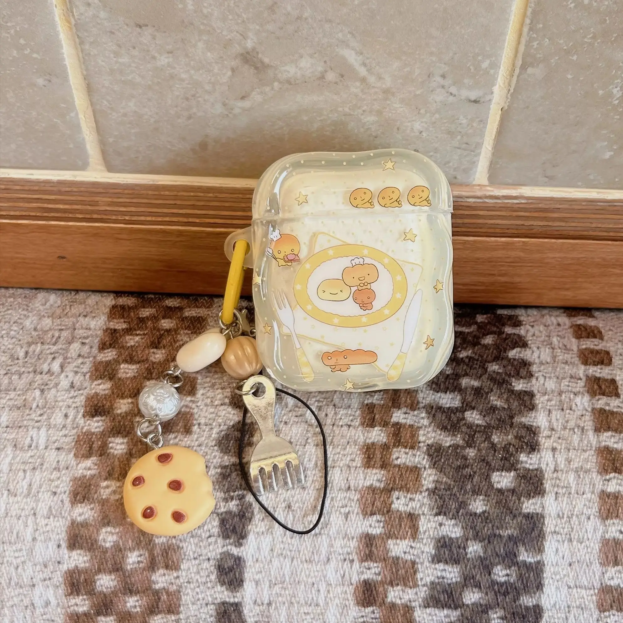 Bread Knife Fork Star Polka Dots Pattern Transparent Light Yellow Glossy Earphone Cover Case For AirPods 1 2 3 4 5 Pro Pro2 Pro3