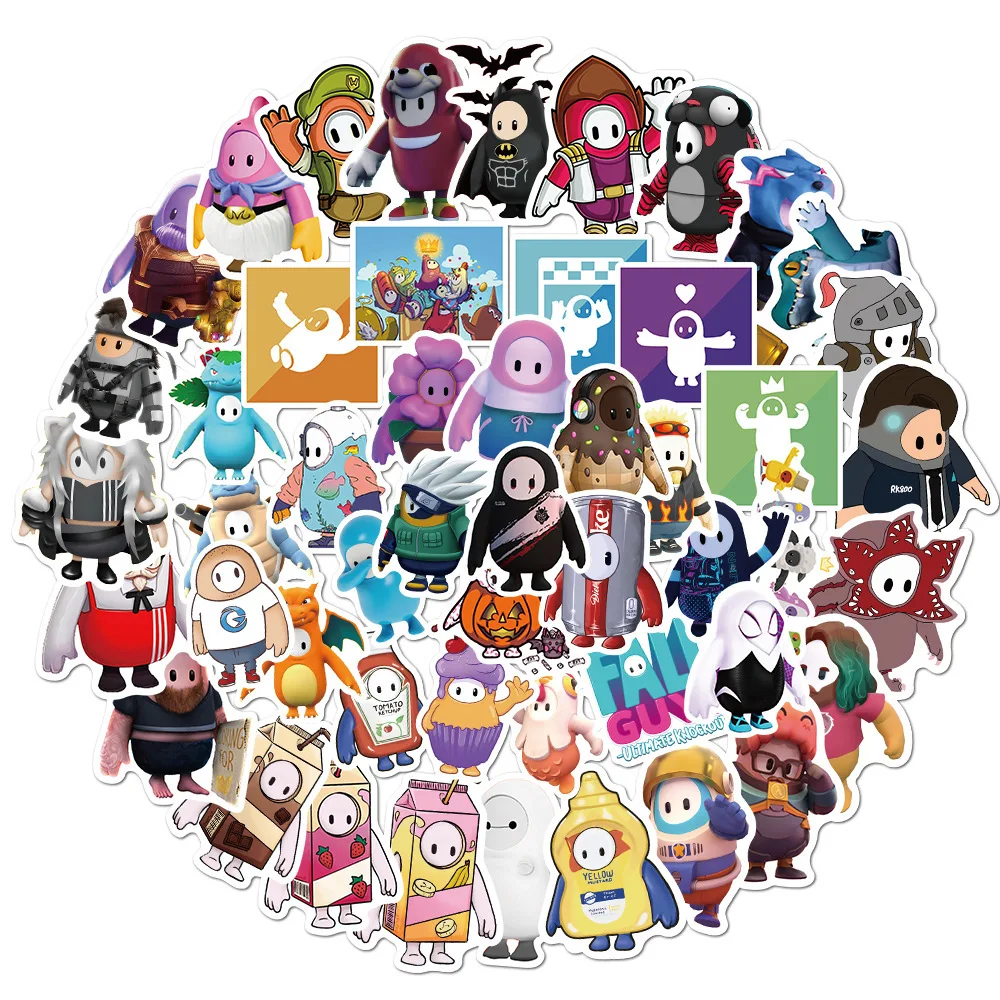 50Pcs Fall Guys Stickers for Laptop Bumper Water Bottles Computer Phone Case Motorcycle Bike Skateboard Luggage Hard Hat Vinyl