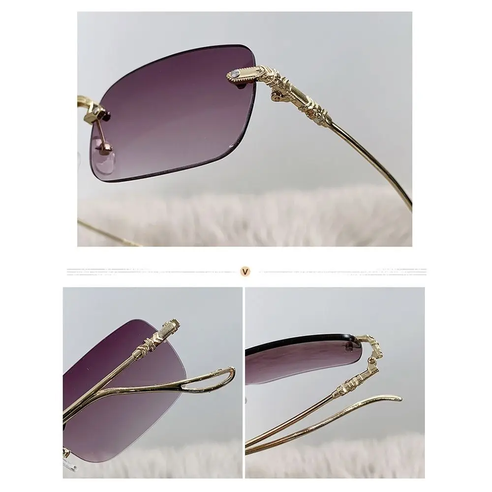 Metal Rectangle Sunglasses Retro UV400 Rimless Ocean Lenses Sun Glasses Eyewear for Women & Men