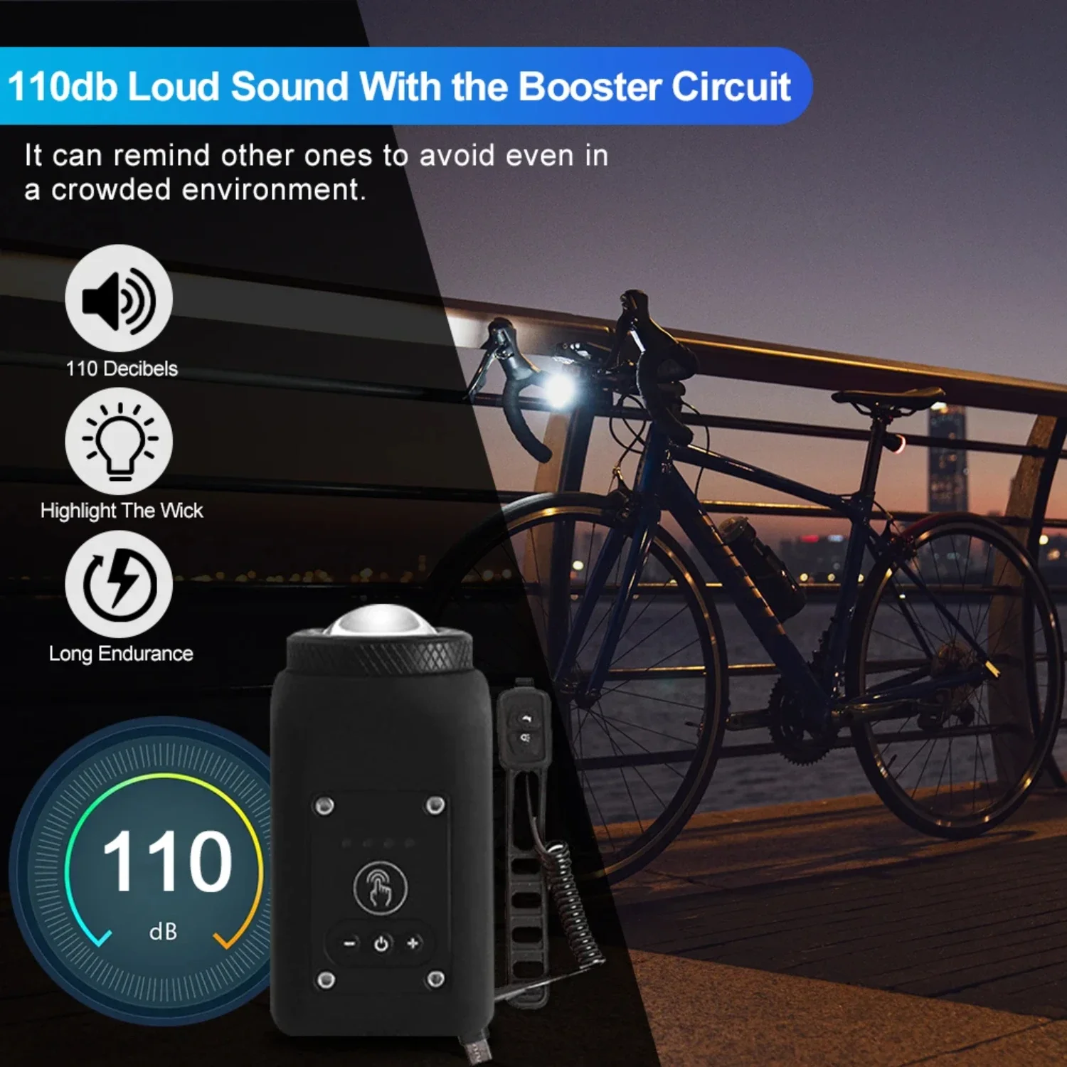 Bike  Light 110DB USB Rechargeable Bicycle Front Light  Bell Remote Control  Bike Light Night Cycling Accessorie